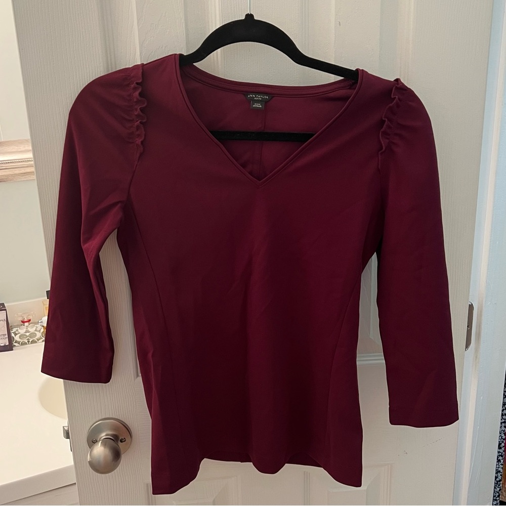 Ann Taylor Maroon 3/4 Length Sleeve Blouse